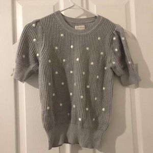 Women's Gray Polka Dot Short Puff Sleeve Sweater